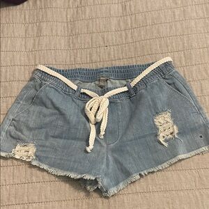 Aerie Light Blue Distressed Jean Shorts with Rope Belt
